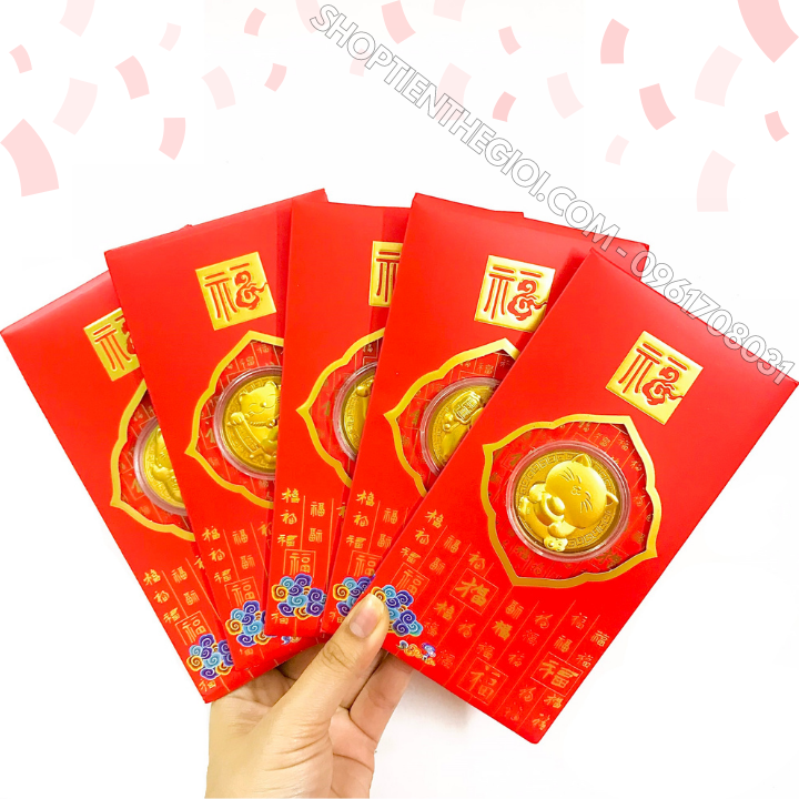 Bao Lì Xì Hình Con Mèo Thần Tài Cute Mạ Vàng - SP005916
